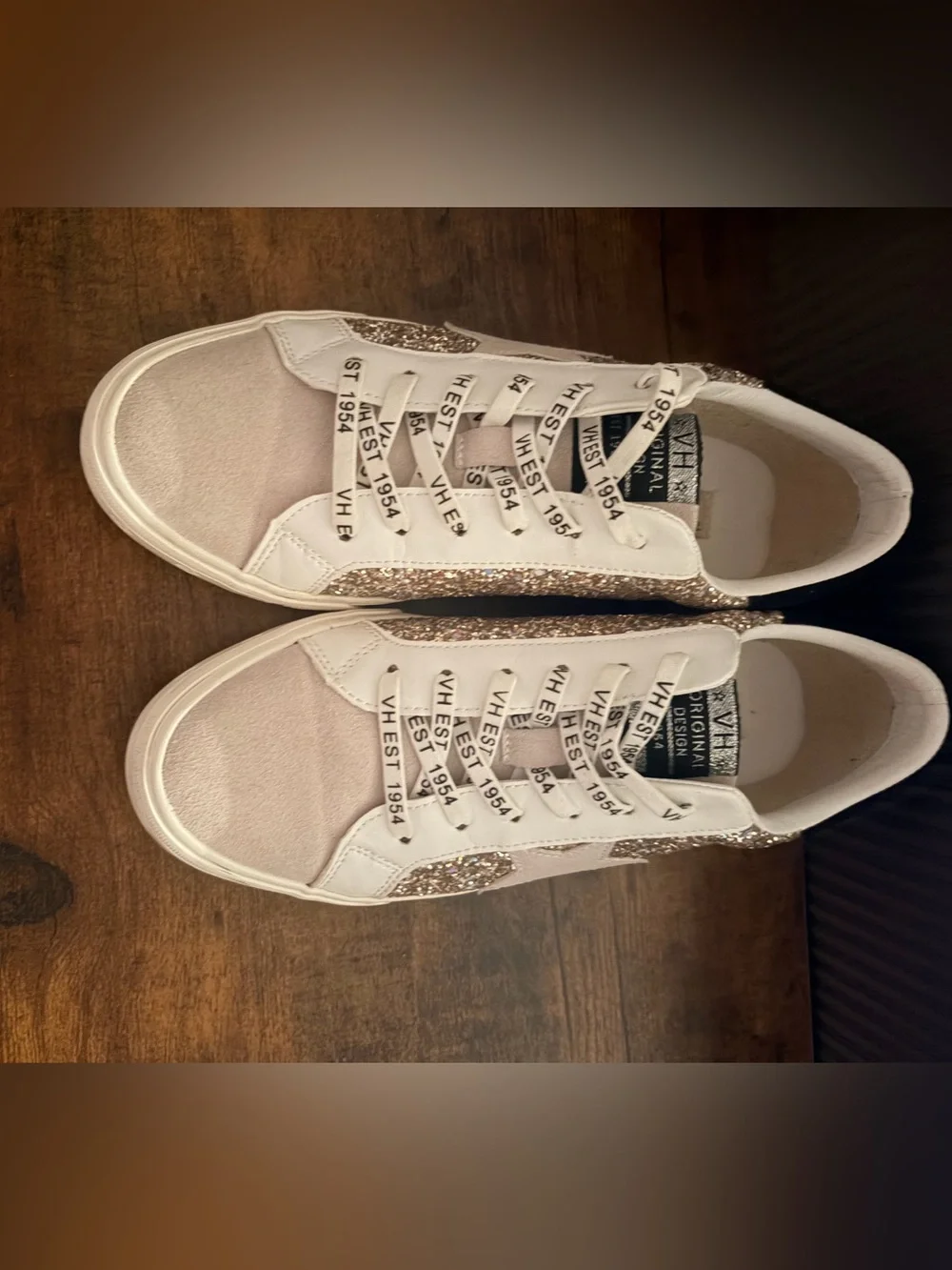 Vintage Havana Glitter Star Sneakers in Champagne and White - Picture 2 of 5